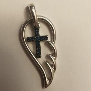 .925 pendant with blue diamond